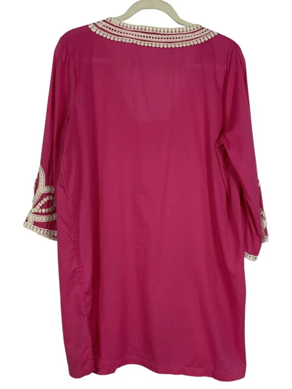 J.Crew Hot Pink Cotton Tunic Top Crochet Lace Beach Cover Up Medium Boho